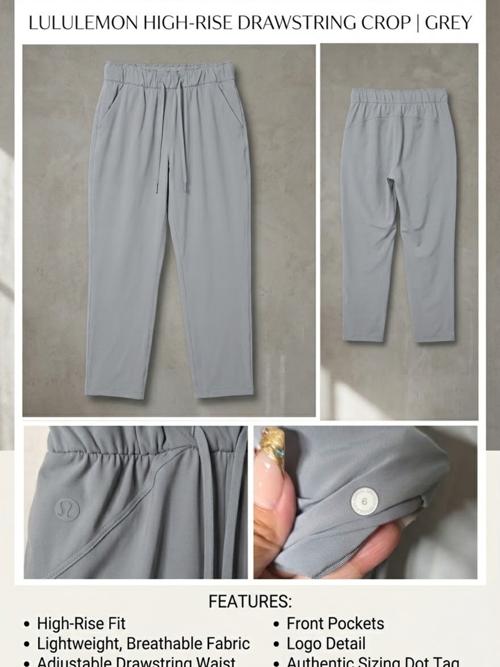 Lululemon Beyond the Studio Crop Pants Grey Size 6 High Rise Drawstring